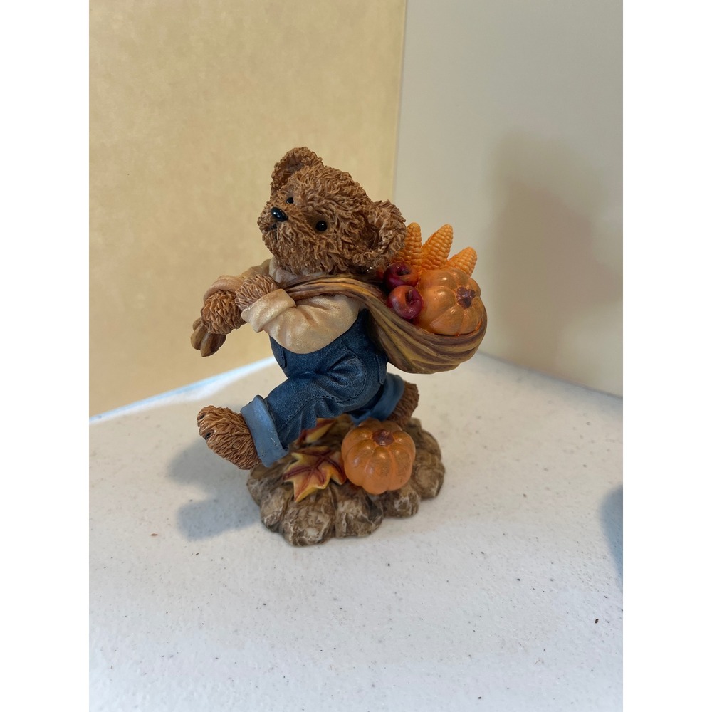 Home Interiors Fall Harvest Bears Figurine 11768 Pumpkin Corn Resin 2002